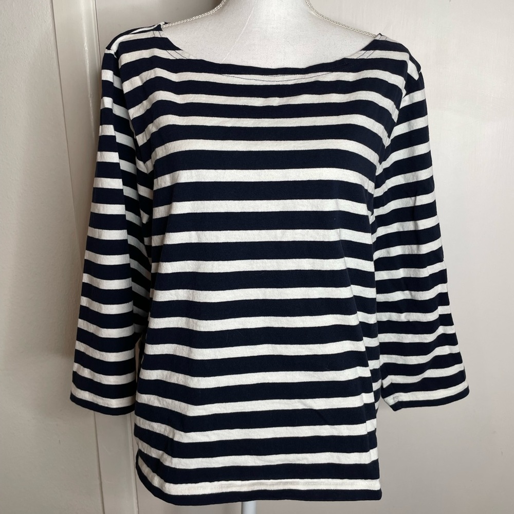 JCrew blue and white striped long sleeve cotton top. Excellent Condition. XXL.